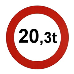 Illustration des Straßenverkehrszeichens "Maximal zulässiges Gesamtgewicht 20,3t"	