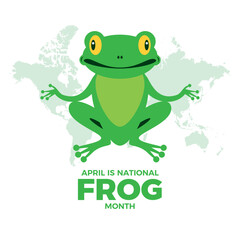 April is National Frog Month vector illustration. Happy smiling green frog cartoon. Funny frog icon vector. Important day