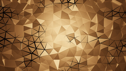 Abstract golden background with sharp gold edge triangles and polygons, polygonal wallpaper with geometric shapes and texture patterns