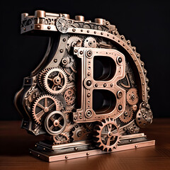 A png featuring the letter B in a steampunk style was created - generative ai.