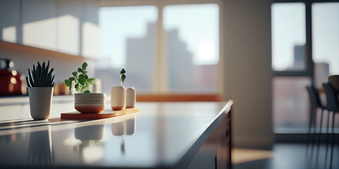 Empty Tabletop in Modern Kitchen with Copy Space and Natural Light (Generative AI)