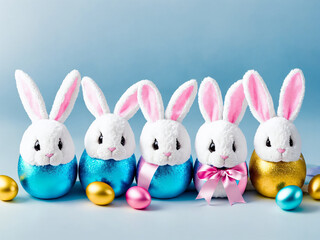 A group of easter bunnies fluffy toys