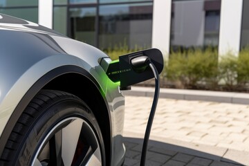 Modern electrocar is charging. Beautiful illustration picture. Generative AI