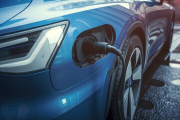 Modern electrocar is charging. Beautiful illustration picture. Generative AI
