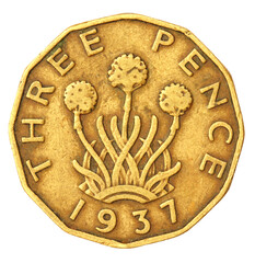 Old Three Pence Coin of 1939 - obrazy, fototapety, plakaty