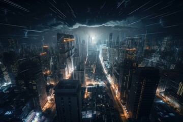 Obraz premium Detailed view of cybercity. Beautiful illustration picture. Generative AI