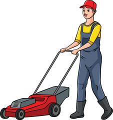 Lawn Mower Cartoon Colored Clipart Illustration