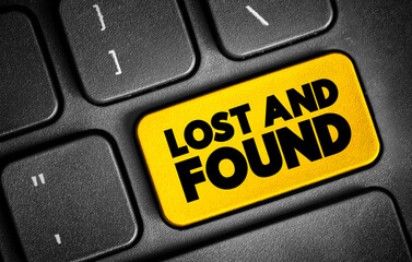 Lost And Found text button on keyboard, concept background