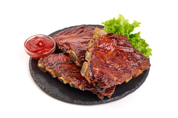 Delicious Grilled Ribs, isolated on a white background. Close-up.