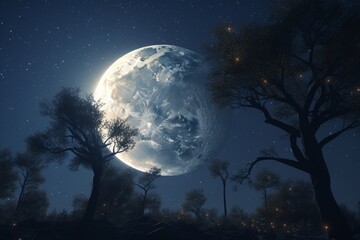 Obraz na płótnie Canvas A starry night sky with a full moon, Generative AI
