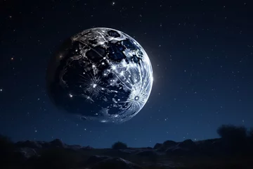 Fotobehang Volle maan en bomen A starry night sky with a full moon, Generative AI