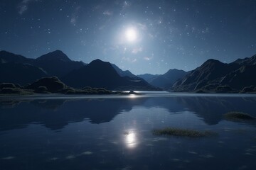 Fototapeta na wymiar A starry night sky with a full moon, Generative AI