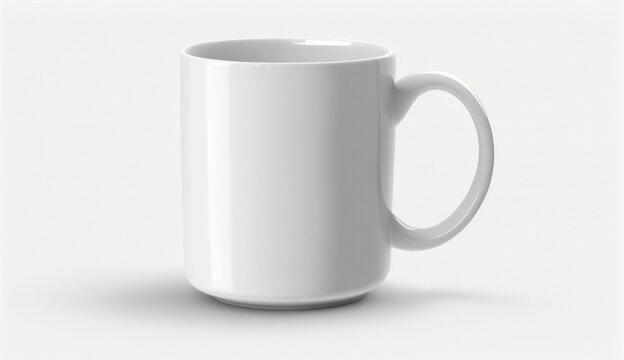empty white mug on white blank background, mockup