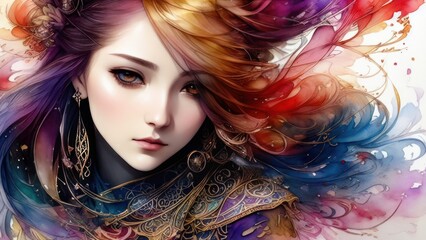 Beautiful girl with multi-colored hair. Portrait of a beautiful woman with multicolored hair generative AI