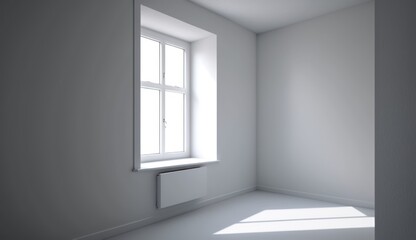 White empty bright room with a window, minimalist style, interior mockup