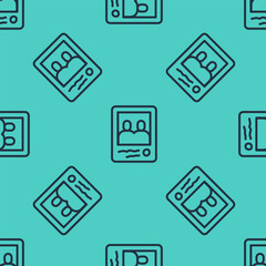 Black line Family photo icon isolated seamless pattern on green background. Vector