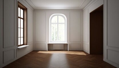White empty bright room with a window, minimalist style, interior mockup