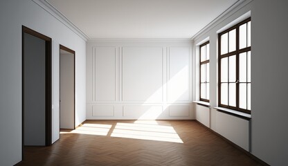 Fototapeta na wymiar White empty bright room with a window, minimalist style, interior mockup