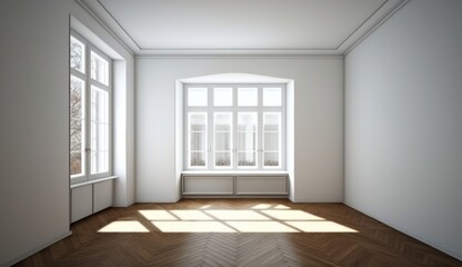 White empty bright room with a window, minimalist style, interior mockup