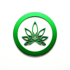 Cannabis plant in green curvy lineal leaves circle icon isolated on white background. 3D Render illustration