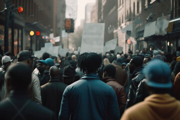 Fototapeta premium Protest, uprising, march or strike in city street. Generative AI