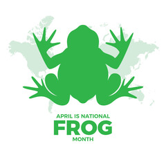 April is National Frog Month vector illustration. Frog and world map green silhouette icon vector isolated on a white background. Important day