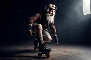 Active old man rollerblading. Generative AI