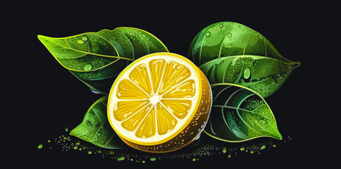 Lemon on a black background isolated, generative AI.
