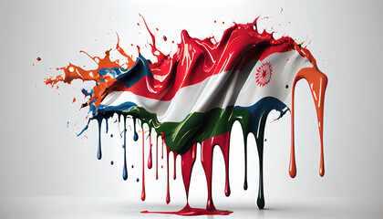 Liquid Paint Colors of Nepal Country Flag Dripping and Explosion on White Backdrop Generative AI