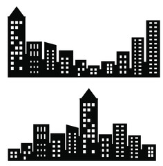 Flat Black Cityscape Silhouette city buildings set Modern
