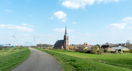 Skyline of the village of Weurt in the Netherlands on a sunny day in spring