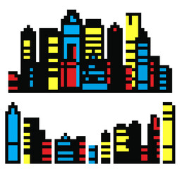 Fototapeta premium Landscape set of buildings silhouetted on white background.