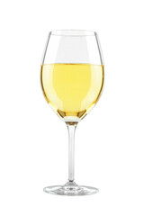 Glass of White Wine in Stemmed Goblet Isolated on White Background with Copy Space