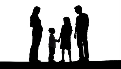 black silhouettes of a happy family on a white background