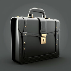 A black briefcase on a gray background