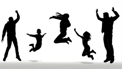 black silhouettes of a happy family on a white background