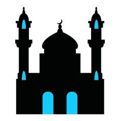 The black single silhouettes of Islamic Ramadan cityscapes background