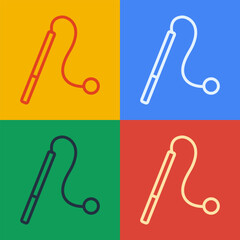 Pop art line Pet cat toy icon isolated on color background. Vector