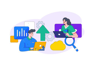Business people working in flat vector concept operation hand drawn illustration
