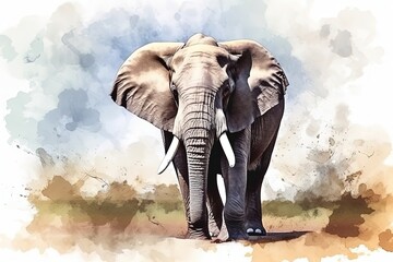 Watercolor painting of an african elephant. Digital art painting. Generative AI