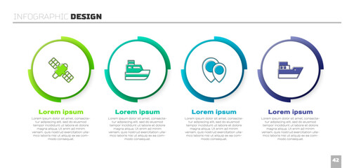 Set Satellite, Ship line path, Location and . Business infographic template. Vector