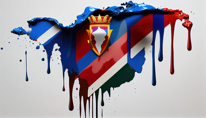 Liquid Paint Colors of Eswatini Country Flag Dripping and Explosion on White Backdrop Generative AI