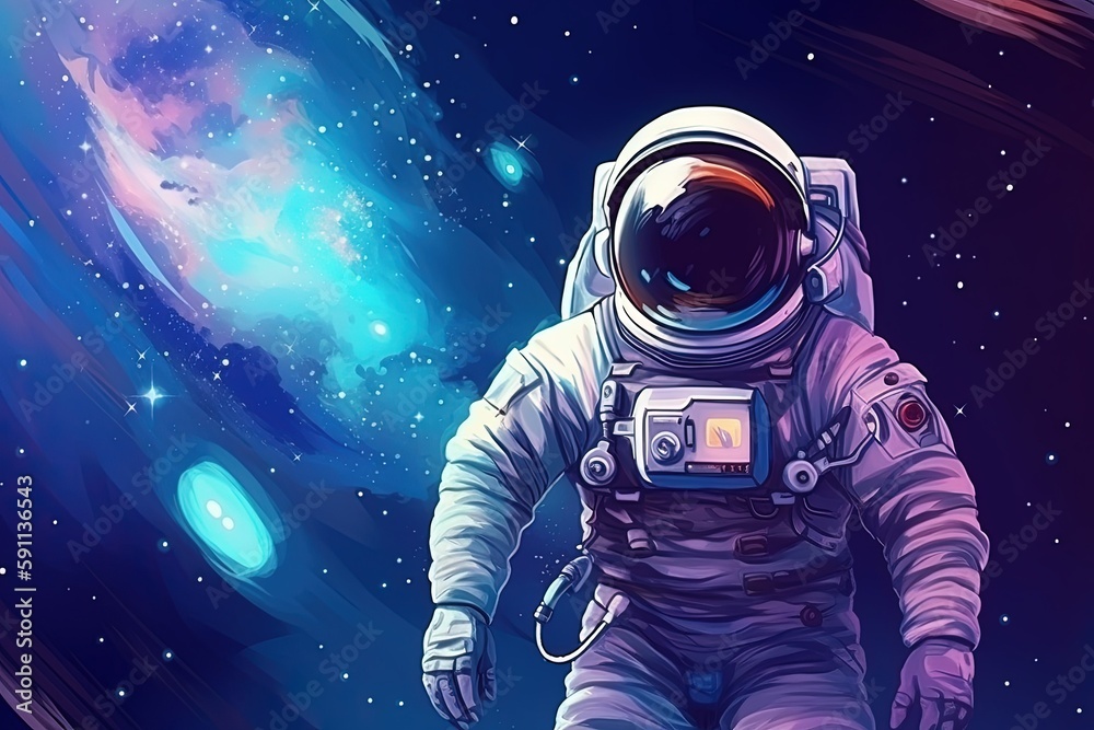 Wall mural astronaut in outer space. cosmic background. generative ai