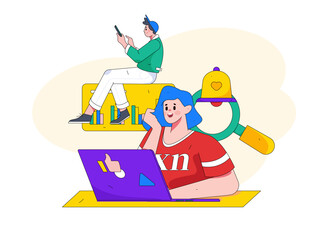 Business people working in flat vector concept operation hand drawn illustration
