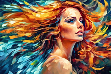 Beautiful Woman Oil Painting Create With Strong Brush Strokes Generative AI 