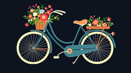 Fototapeta na wymiar Bicycle with a basket of flowers, generative AI.