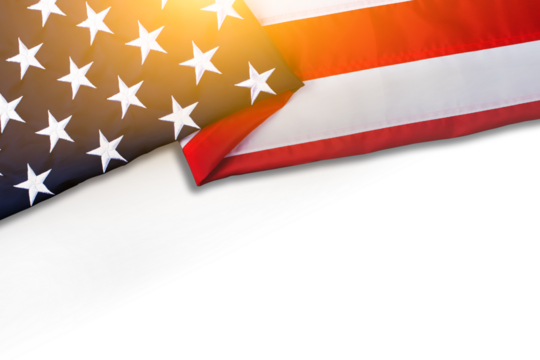 Patriotic US flag flat lay background on transparent background with copyspace