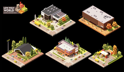 Vector isometric world map creation set. Combinable map elements. Town or city commercial area map - 591140501