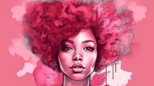 Black History Month, Black power hair, black woman, cabelo mulher negra black power, pink and magenta color background, GENERATIVE AI