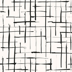 Monochrome grunge checkered texture. Damaged repetitive vector background. Grungy plaid seamless pattern. Tartan with damaged lines.